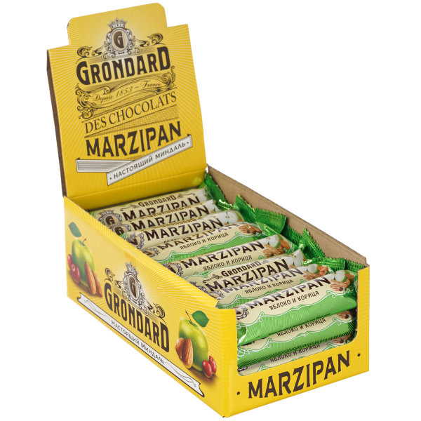 №1 TM Grondard     (9388) Батончики глазированные Марципановые Яблоко-Корица, (24шт по 50г)     в Мариинске