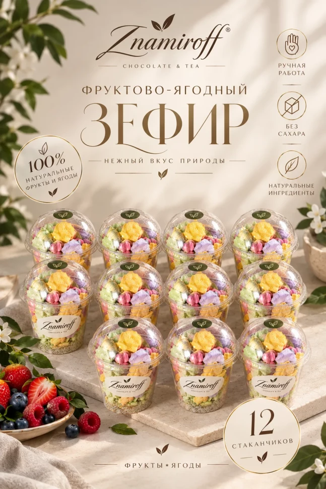  Зефир в стаканчиках без сахара(коробка 12шт по 100гр) в Мариинске