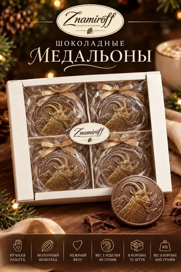 №1 Фигурный шоколад Медальоны Козлики(15шт по 40г) в Мариинске