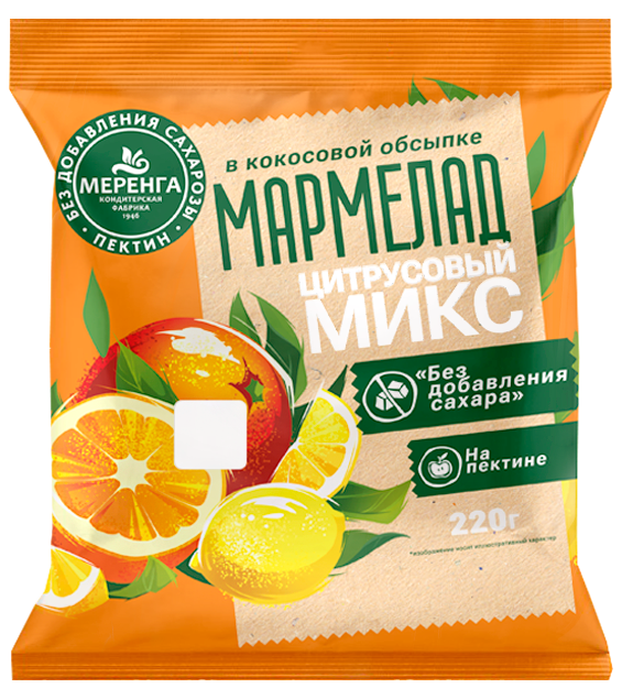  Меренга Мармелад без сахара в кокосовой обсыпке Цитрусовый микс, 220г    в Мариинске