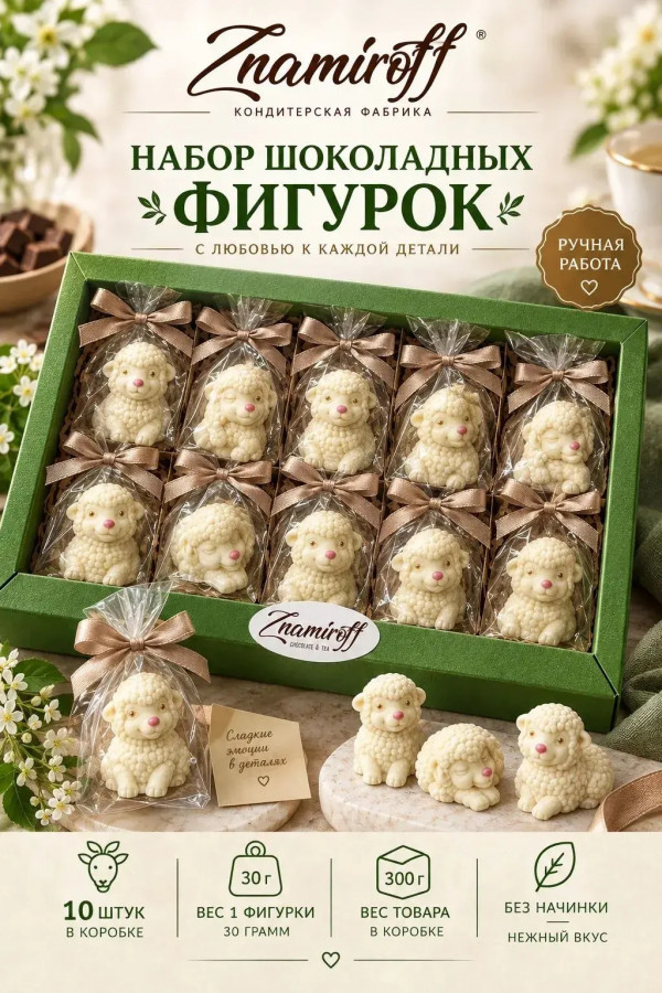 №1 Фигурный шоколад набор Овечки из белого шоколада(10шт по 30г) в Мариинске