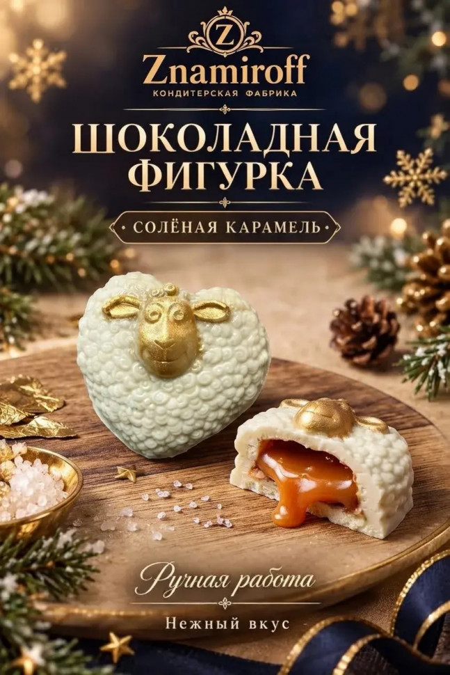  Шоколад фигурный "Овечка-сердечко" белый шоколад с начинкой солёная карамель(блок 5шт по 70г) в Мариинске