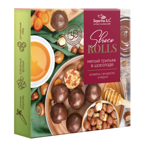  Берестов Shoco Rolls конфеты с фундуком, цукатами моркови  и медом 135г  в Мариинске