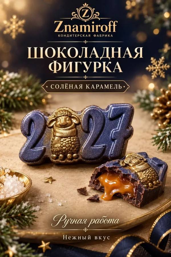 №1 Шоколад фигурный "Год 2027" молочный шоколад с начинкой солёная карамель(блок 5шт по 70г) в Мариинске