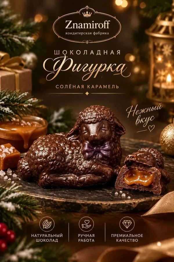 №1 Шоколад фигурный "Овечка спящая" молочный шоколад с начинкой солёная карамель(блок 5шт по 70г) в Мариинске