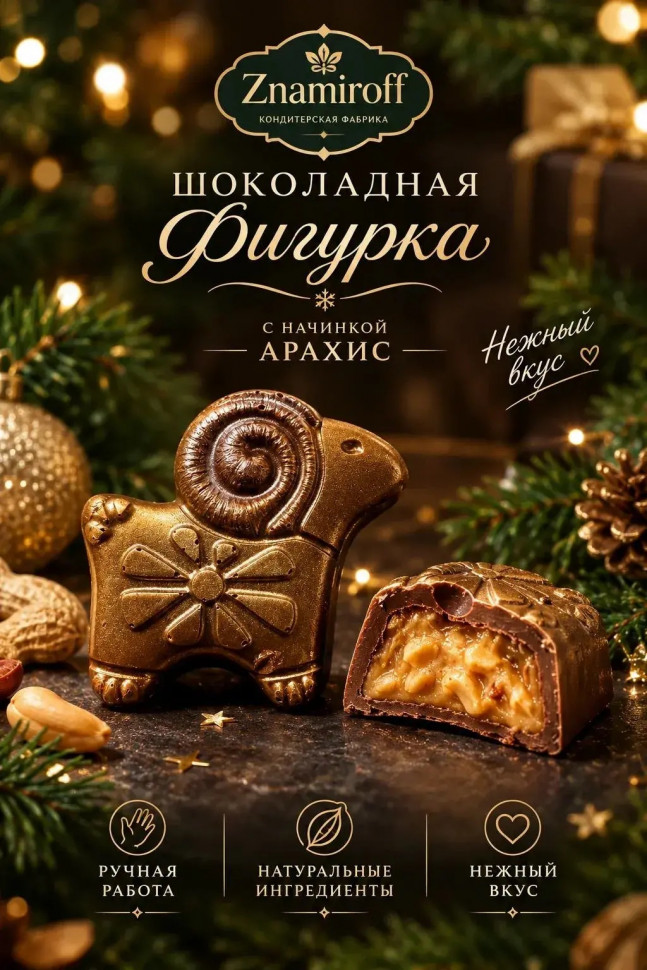  Шоколад фигурный "Баран-таран" молочный шоколад с арахисовой начинкой (блок 5шт по 70г) в Мариинске